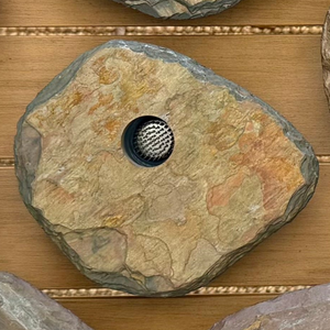Close-up of MED15 Vase #7 - sitting on wooden tabletop
