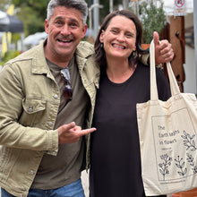 Load image into Gallery viewer, Market visitor Jamie Durie with The Slate Vase Tote Bag (and Mary)